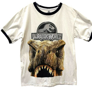 Jurassic World Unisex Kids Size XL Dinosaur T Rex Shirt Short Sleeve White Navy